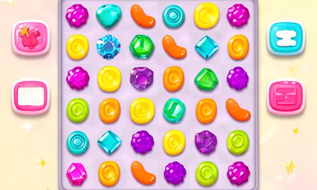 Screenshot originale del puzzle game Sweet Match con elementi colorati e testo poco gerarchizzato