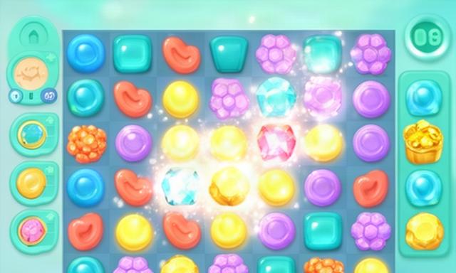 Nuova schermata del puzzle game Sweet Match con mosse e ricompense evidenziate