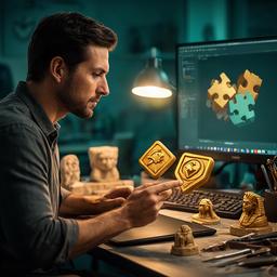 Bounuar Sredic, specialista 3D al lavoro su icone dorate per un gioco puzzle