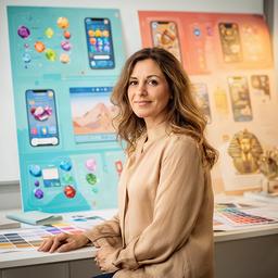 Maryflo Felisia, designer italiana in studio con tavole UI per giochi mobile